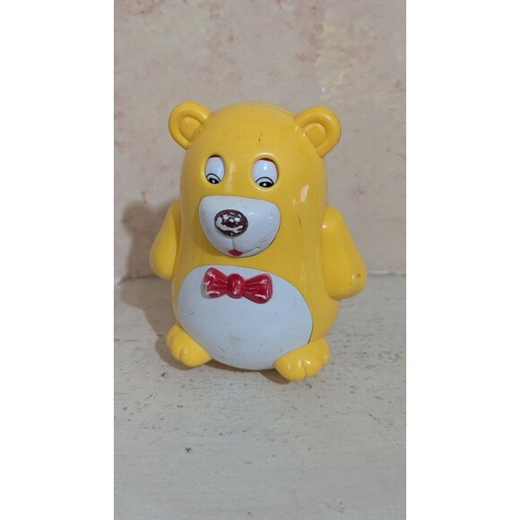 Vintage Yellow Bear Roly-Poly Musical Toy With Red Bow Tie retro - Picture 6 of 8